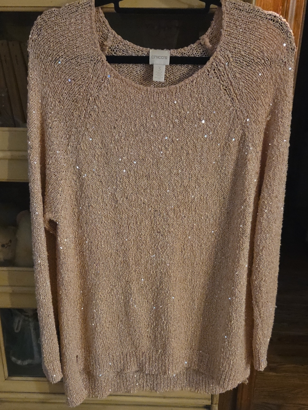 Chico's Sequin-Accent Blush Knit Crewneck Sweater
